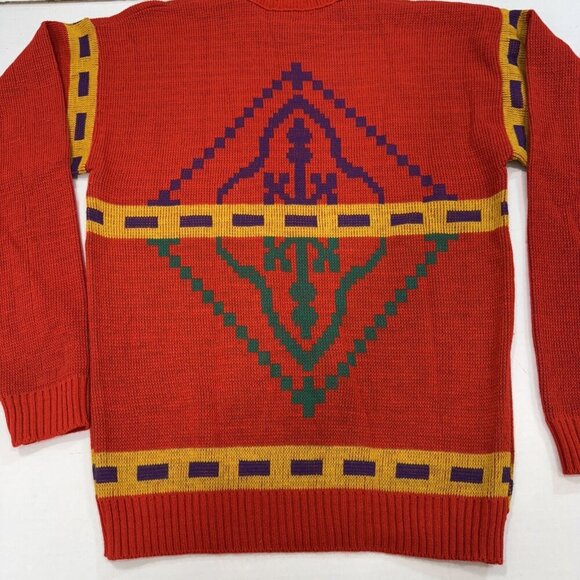 Le Tigre Coogi Style Vintage Knit Cosby Aztec Printed Sweater Red Medium - Picture 2 of 12